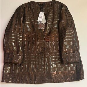 Brown and Bronze Patterned Coat with Button